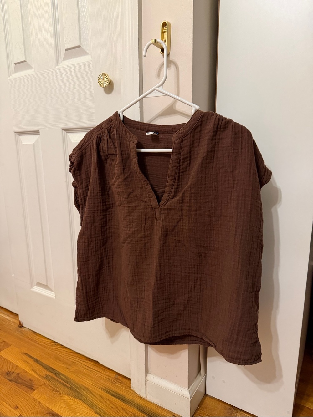 Old Navy Chocolate Brown Cotton Gauze V-Neck Blouse